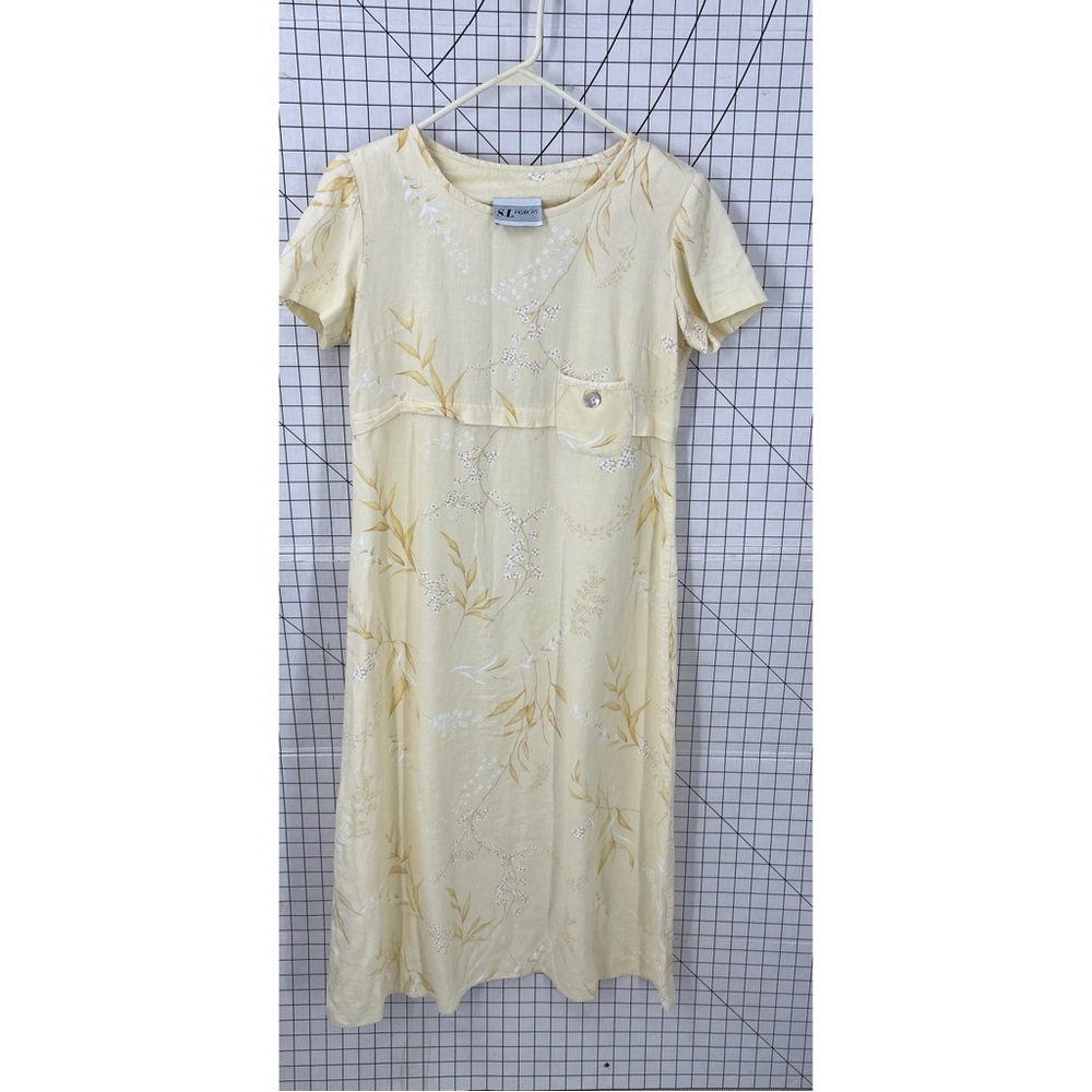 S.L. Fashion vintage, cherry blossom, print cotton linen blend midi maxi dress M